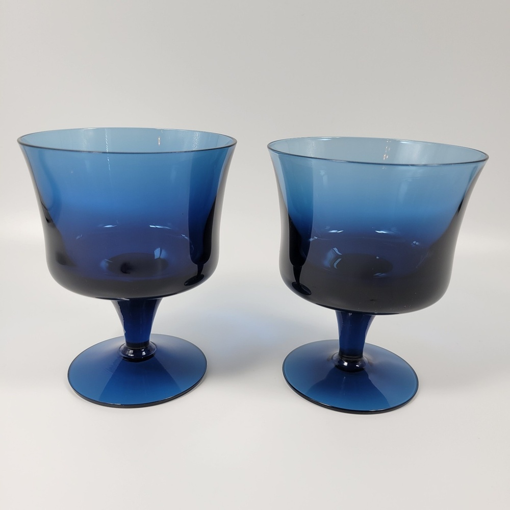 Denby Arabesque Blue Ice Champagne Tall Sherbet Glass Set Of 2 Milnor Sweden MCM